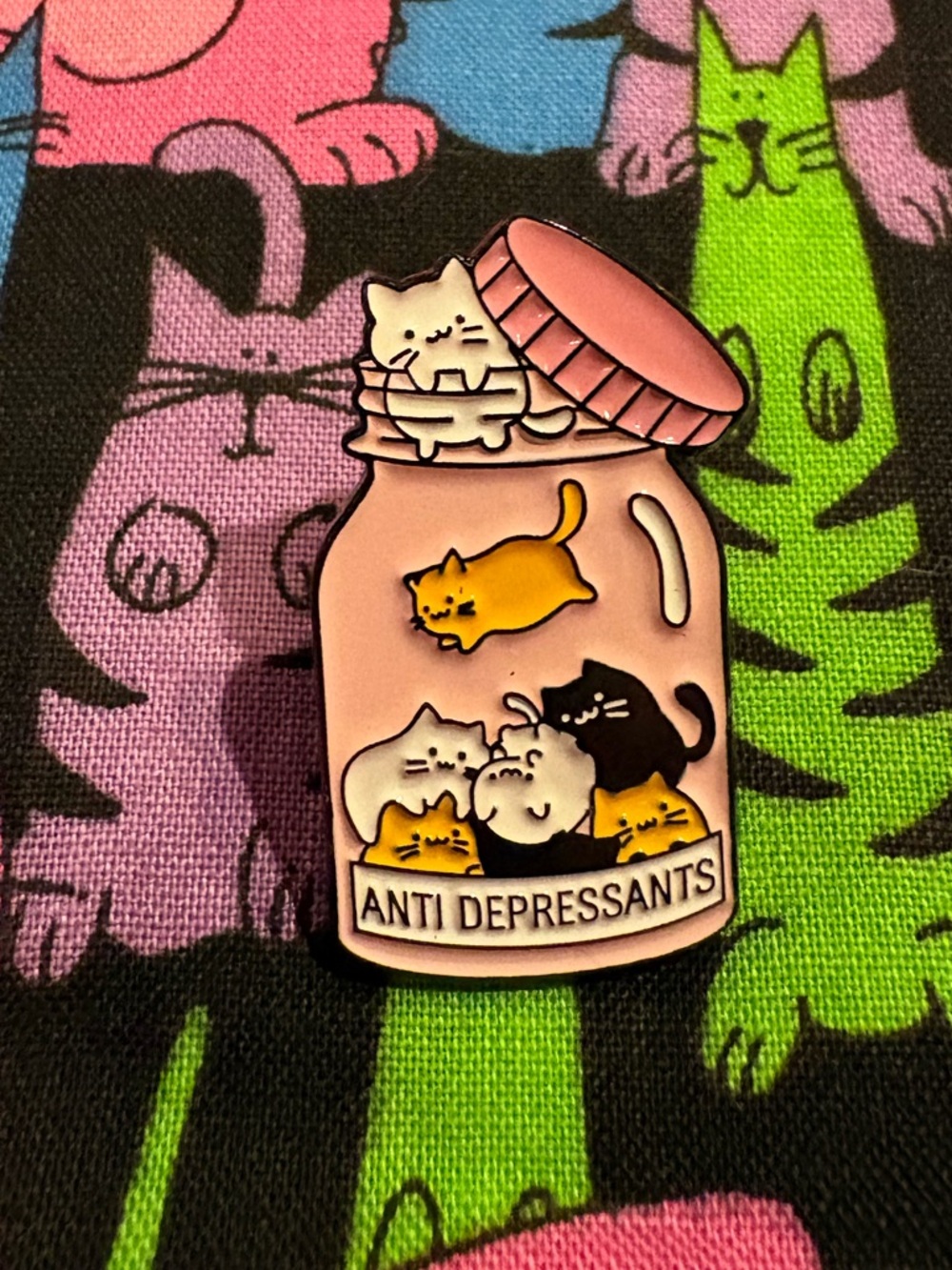 Anti Depressants Cat Enamel Pin - Pink
